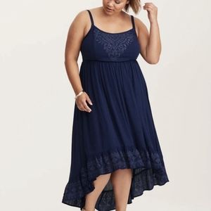 Torrid Embroidered High Low Hem Blue Dress Size 1X.